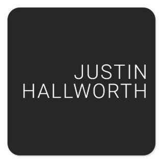 Modern White Name on Black Square Sticker