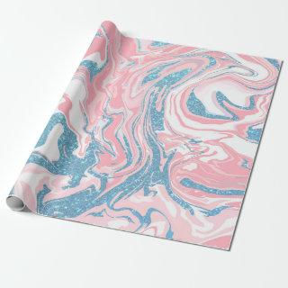 Modern White Pink Blue Glitter Marble