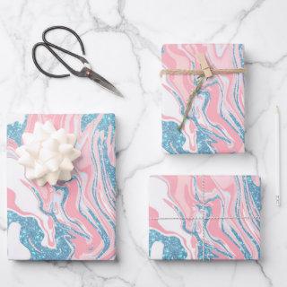 Modern White Pink Blue Glitter Marble  Sheets
