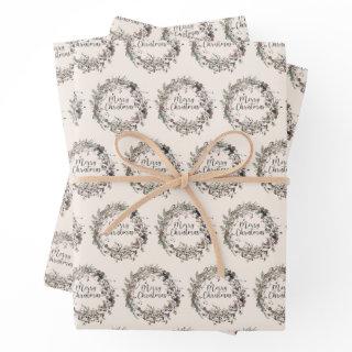 Modern Wildflower Wreath Script Christmas Pattern  Sheets