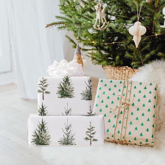 Modern Winter Pine Green Watercolor Tree Wrapping