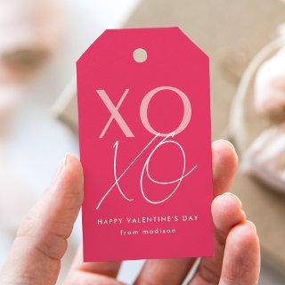 Modern XOXO Hot Pink Valentine's Day Gift Tags