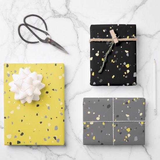 Modern Yellow Grey Terrazzo Pattern  Sheets