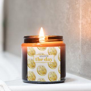Modern Yellow Lemons Pattern & Squeeze The Day Square Sticker