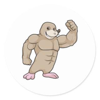 Mole as Bodybuilder with big Muscles Classic Round Sticker