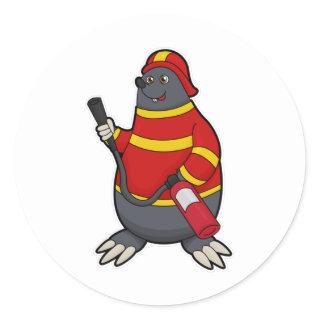 Mole as Firefighter with Fire extinguisher Classic Round Sticker