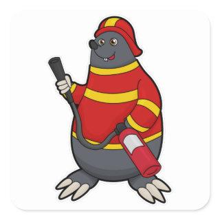 Mole as Firefighter with Fire extinguisher Square Sticker