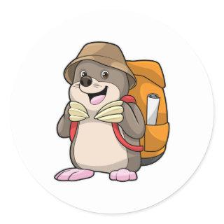 Mole as Hiker with Luggage Classic Round Sticker