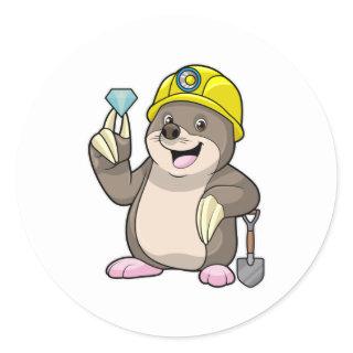 Mole as Miner with Shovel & Diamond Classic Round Sticker