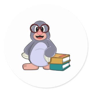 Mole with Glasses & Books Classic Round Sticker
