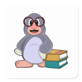 Mole with Glasses & Books Square Sticker