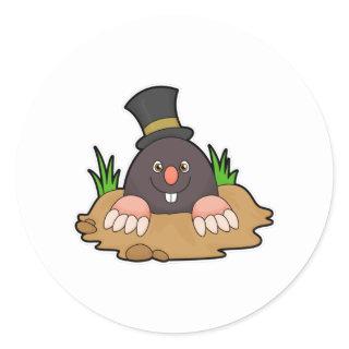 Mole with Molehill & Hat Classic Round Sticker