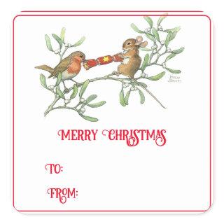 Molly Brett Mouse Bird Mistletoe Christmas  Square Sticker