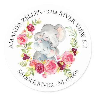 Mom & Baby Elephant Shower Return Address Label