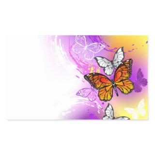 Monarch Butterflies on Purple Background Rectangular Sticker