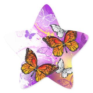 Monarch Butterflies on Purple Background Star Sticker
