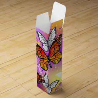 Monarch Butterflies on Purple Background Wine Box