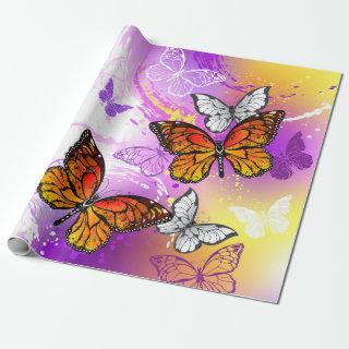 Monarch Butterflies on Purple Background