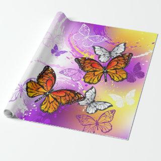 Monarch Butterflies on Purple Background