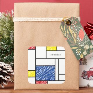 Mondrian Scribbles Minimalist De Stijl Modern Art Square Sticker