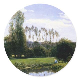 Monet - View at Rouelles Le Havre, fine art, Classic Round Sticker