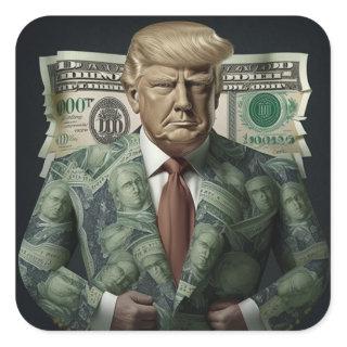 Money Suit Trump: A Symbol of Wealth and Power Square Sticker