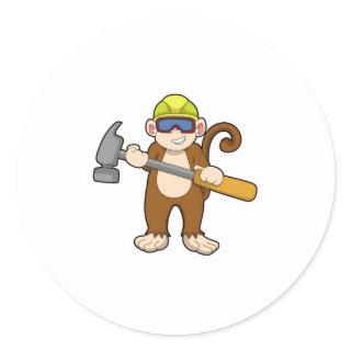 Monkey as Craftsman with Hammer Classic Round Sticker