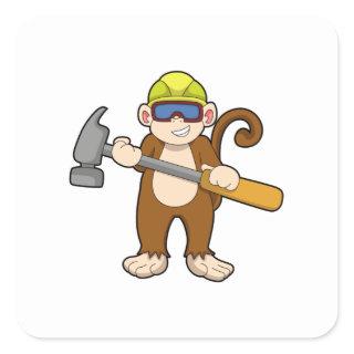 Monkey as Craftsman with Hammer Square Sticker