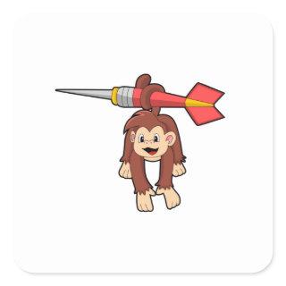 Monkey at Darts with Dart Square Sticker