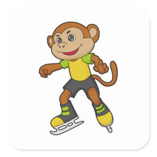 Monkey at Ice skating with Ice skates Square Sticker