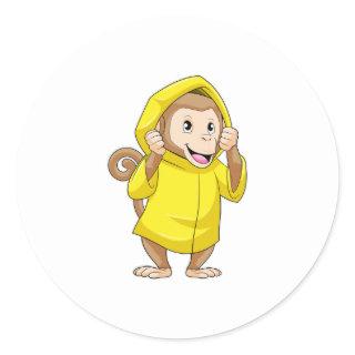 Monkey at Raining with Raincoat Classic Round Sticker