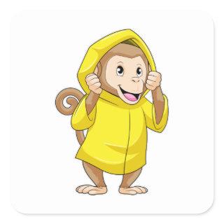 Monkey at Raining with Raincoat Square Sticker