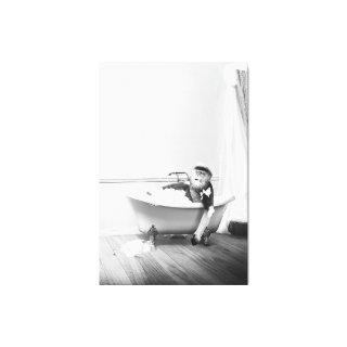 Monkey in a bathtub Poster Canvas Print