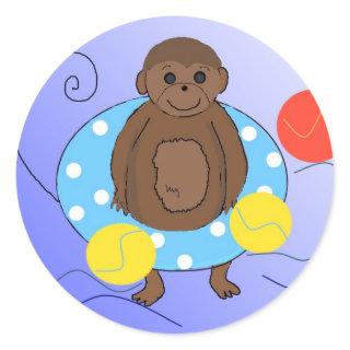 Monkey in the Pools Classic Round Sticker