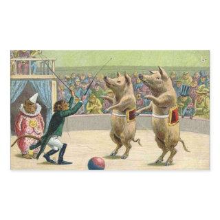 Monkey Ringmaster and Circus Pigs Rectangular Sticker