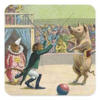 Monkey Ringmaster and Circus Pigs Square Sticker