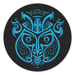 MONKEY SYMBOL, GRAPHIC BLUE DESIGN, MAYAN STYLE CLASSIC ROUND STICKER