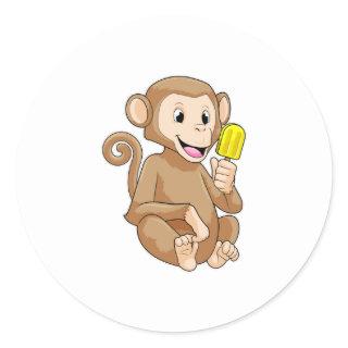 Monkey with Popsicle Classic Round Sticker