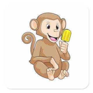 Monkey with Popsicle Square Sticker