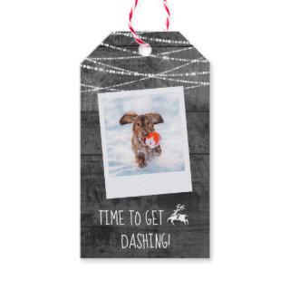 Monochrome Color Pop Rustic Photo 2-Sided Reindeer Gift Tags