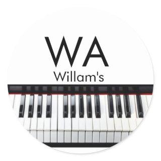 Monogram add initial letter name text piano music  classic round sticker