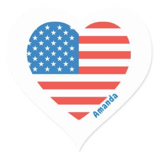 Monogram American USA Flag 4th of July Personalize Heart Sticker