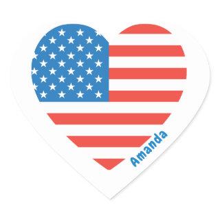 Monogram American USA Flag 4th of July Personalize Heart Sticker