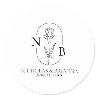 Monogram Black and White Minimalist Modern Wedding Classic Round Sticker