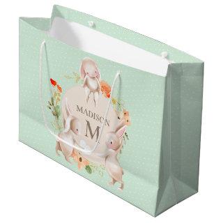 Monogram Bunny Rabbits Floral Baby Personalized Large Gift Bag