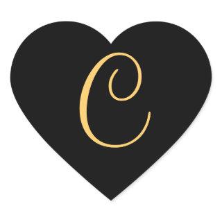 Monogram C,  gold colored initial C Heart Sticker