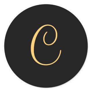 Monogram C,  gold colored initial C script Classic Round Sticker