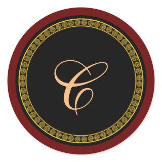 Monogram "C" gold-colored script  Classic Round Sticker