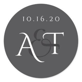 Monogram Charcoal Gray Wedding Initials Classic Round Sticker