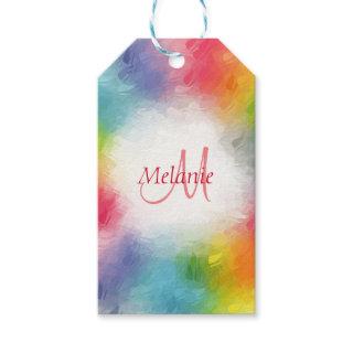 Monogram Colorful Modern Rainbow Template Abstract Gift Tags